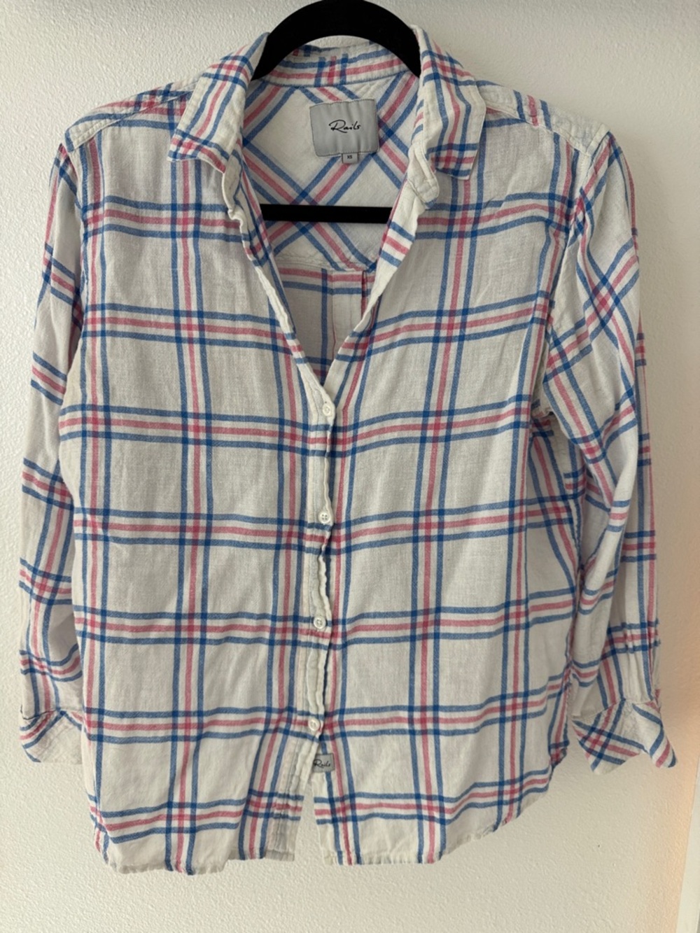 Rails White Plaid Shirt with Blue and Pink Stripes